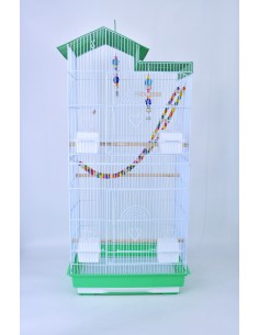 GABBIA UCCELLINI VERDE CON GIOCHI
